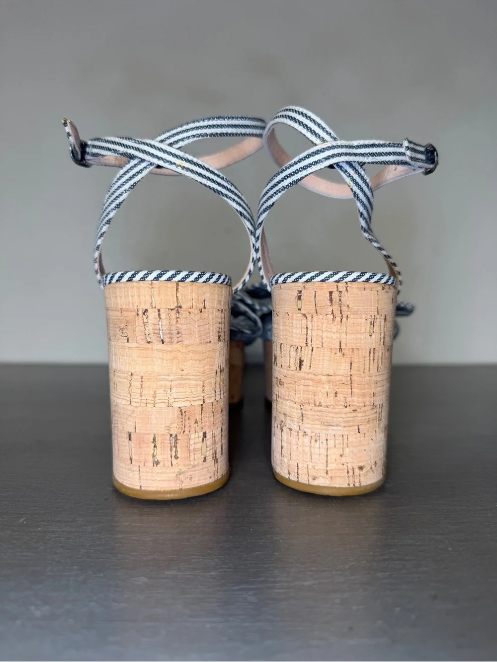 Kate Spade Julep Canvas & Cork Platform Wedge Sandals Heels Blue Women’s 7.5 B